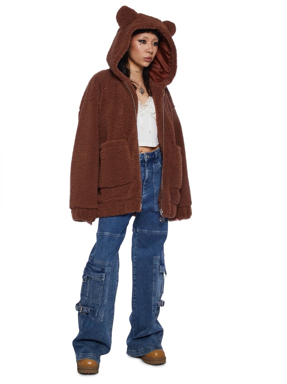 dELiA*s Dolls Kill Bear In Mind Fuzzy Teddy Jacket Small - Y2K Grunge Festival